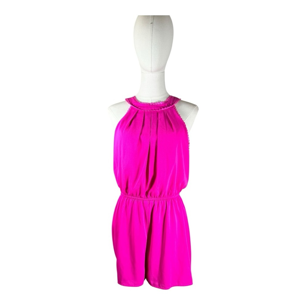 Blue Rain Hot Pink Halter Romper Pom Pom Trim Size M